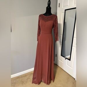 Elegant Lace Evening Gown in Rust